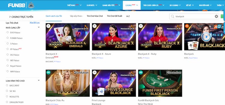 Chọn game Blackjack