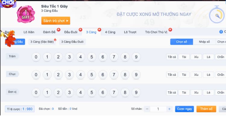 Xổ số siêu tốc 1 giây